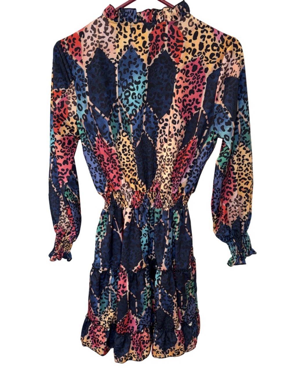 Allegra K Multicolor Leopard Smocked Mini Dress - Picture 3 of 3